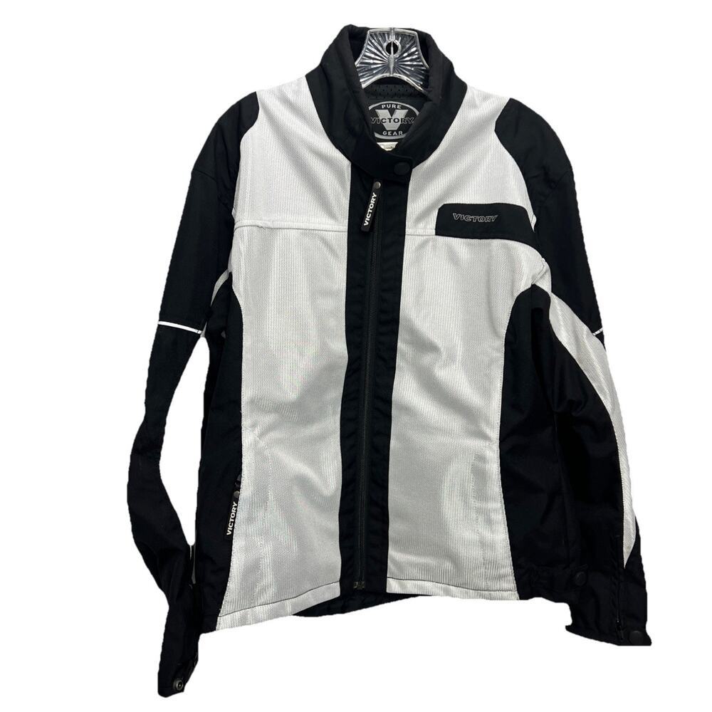 Victory USA Motorcycle Jacket Women's L White Black Lite Mesh Zip Up